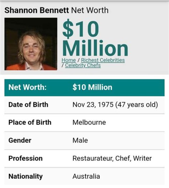 Shannon Bennett Net Worth | Celebrity Net Worth